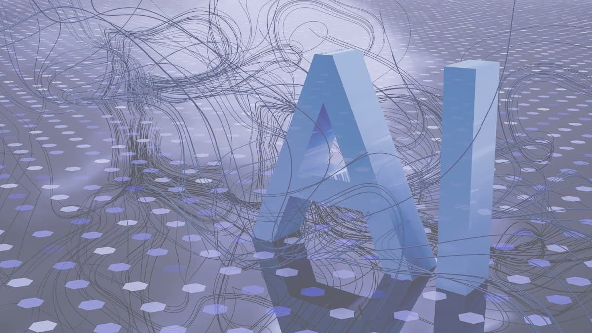 Abstract visualization of neural network connections in purple light